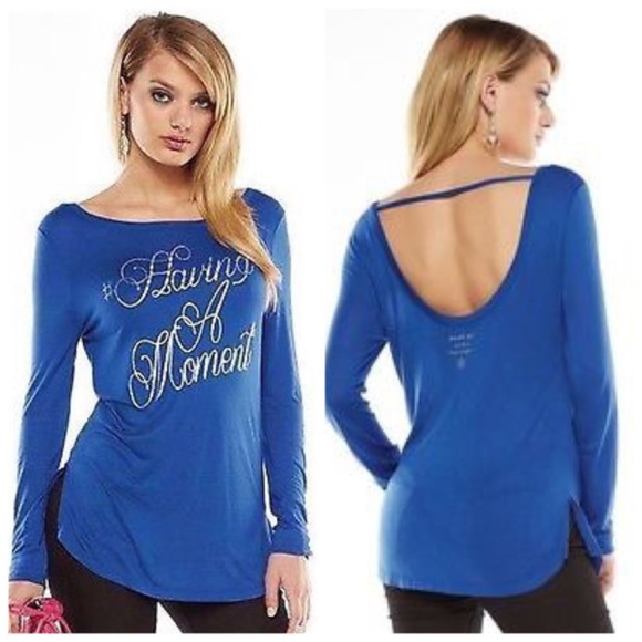 JUICY COUTURE Top Tee Graphic Long Sleeve Scoop Neck Blue Medium - Picture 1 of 4
